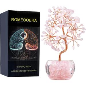 6 inch Rose Quartz Crystal Tree of Life Healing Chakra Tree for Positive Energy, Good Luck Gemstone Money Tree Bonsai Feng Shui Tree for Home Office Desk Decor Reiki Spiritual Gift for Women