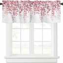 Pink Eucalyptus Leaves Curtain Valance for Windows Watercolor Window Treatments 1 Panel Short Curtains for Kitchen Windows Bathroom Bedroom,54 x 18 Inch