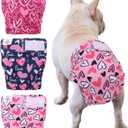 CuteBone Washable Dog Diapers Female No Tail Hole 3 Pack Reusable Doggie Period Training Pants Valentines for Docked-Tail Frenchie French Bulldog Boston Terrier Without Tail WWD20M,  M