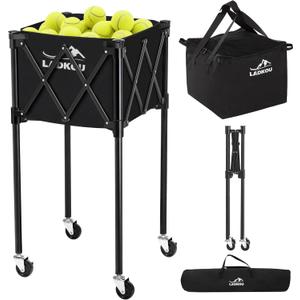 Extra Large Tennis Ball Hopper, Holds 200 Balls, Foldable Tennis Ball Basket with Wheels & Removable Bag, Lightweight Pickleball Caddy Cart for Baseball/Softball, for Training/Teaching