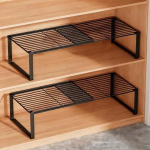 Multi-Functional Adjustable Metal Wire Shoe Rack Organizer - Stackable Shoe Storage for Closet, Extendable 15-24.4in, Retractable Entryway Shoe Cabinet Shelf (Black, 2 Pack)