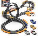 Slot Car Race Track Sets with 4 Slot Cars, Electric Race Car Track Include Slope Circular Overpass Track, Dual Racing Game Featuring Flash Bridge and Pendulum, Gifts Toys for Boys Kids Age 6 7 8-12