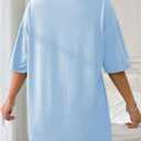 SOLY HUX Women's Graphic Tees Letter Print Half Sleeve Drop Shoulder Oversized T Shirt Loose Casual Tops (Blue, L)