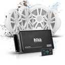 BOSS Audio Systems ASK904B.64 Marine Boat 6.5 inch Speakers and 4 Channel Amplifier - 500 High Output, Bluetooth Remote, USB and Auxiliary, Waterproof Pouch