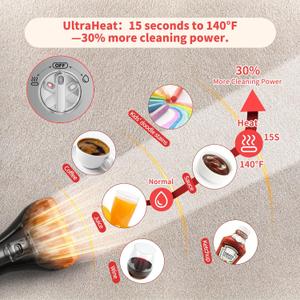 UltraHeat Upholstery Carpet Cleaner, MUJERBAY 12Kpa Hot Mode Portable Spot & Stain Shampooer, Easy Move with 360Wheels & Handle, 1.18-inch Deep Cleaning Machine for Couch, Stairs, Car & Pet Messes