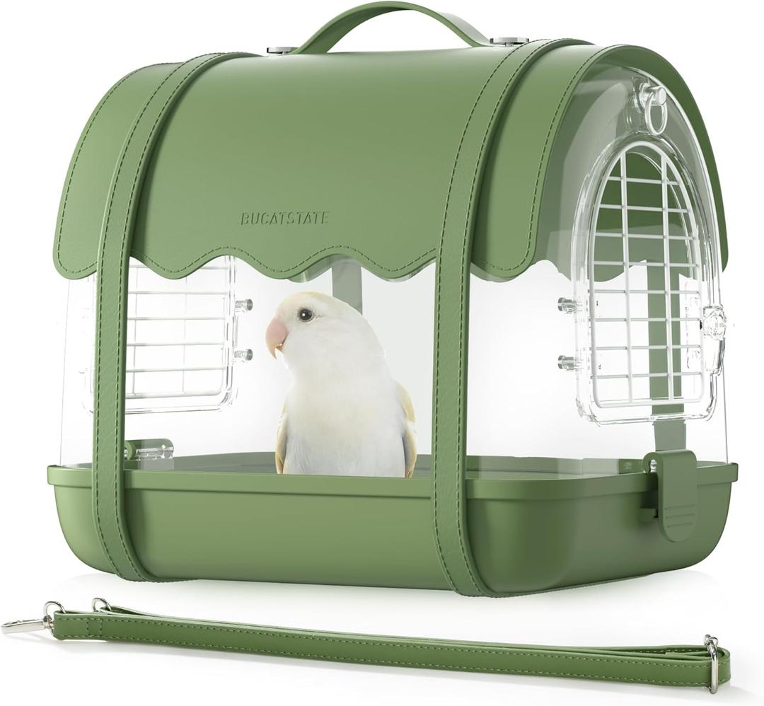 BUCATSTATE Bird Carrier Backpack with Shade Cover, Travel Bird Cage Bag Lightweight, Visible Window for Parrots, Small Cockatiels, Budgie and Other Similar Size Birds (Green)