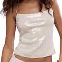 SOLY HUX Women's Glitter Sequin Cami Tops Spaghetti Strap Camisole Sleeveless Party Clubwear Top, S