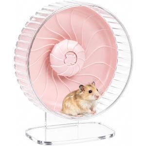 Silent Hamster Wheel, 10in Hamster Wheel with Adjustable Stand, Double-Bearing Quiet Spinner for Syrian Hamsters, Hedgehogs, Mice & Small Pets, Pink