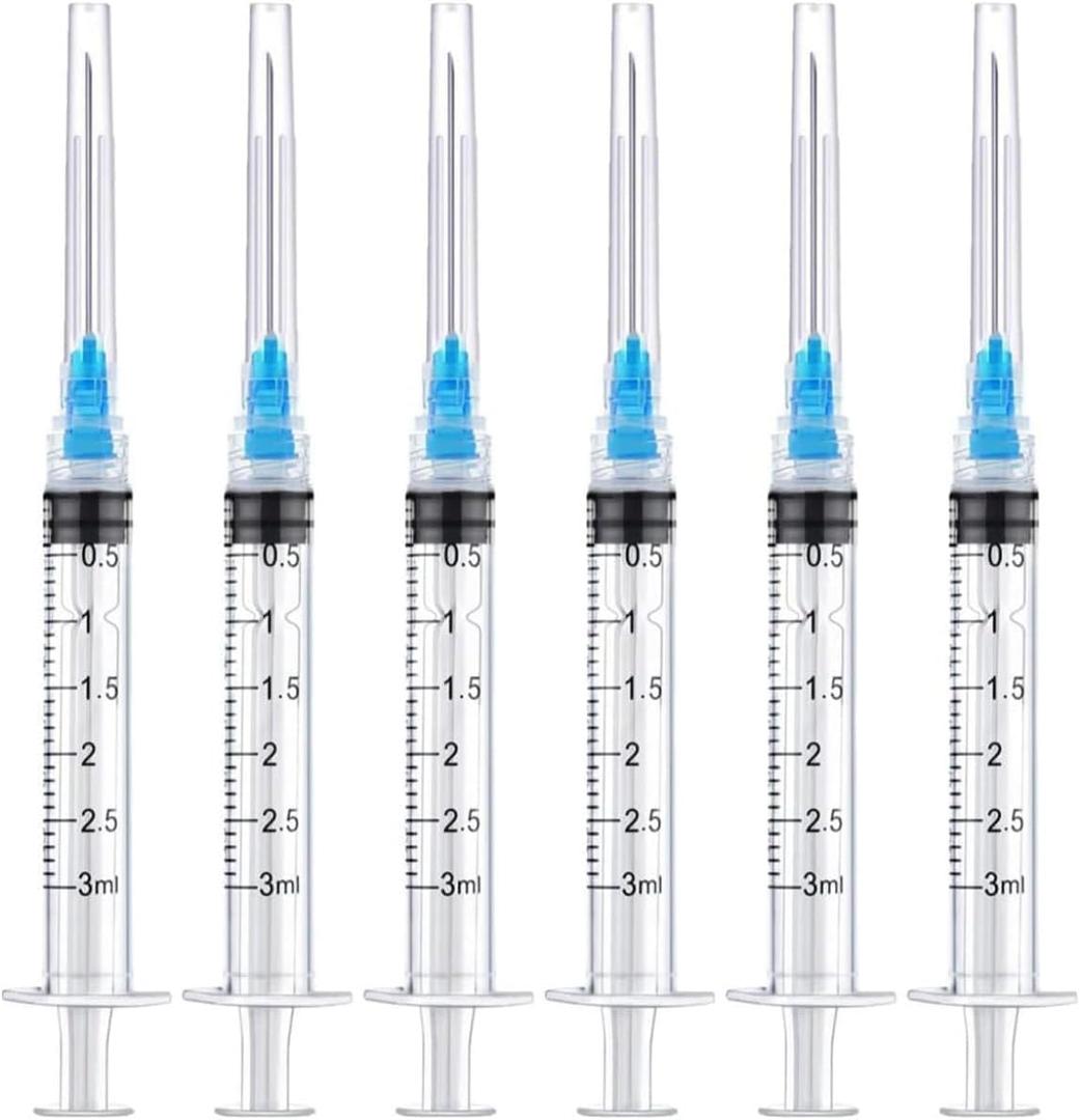 100 Pack 3ml/cc Disposable Luer Lock Lab Syringes with 23Ga 1.5 Inch Needle , Individually Sealed Packed