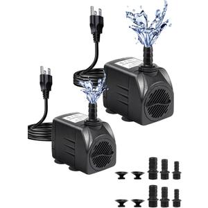 Fountain Pump, 400GPH Submersible Water Pump Outdoor, Ultra Quiet Water Fountain Pump With 6.5FT High Lift, 3 Nozzles for Fish Tank, Aquarium, Pond Waterfall, Hydroponics, 2 Pack