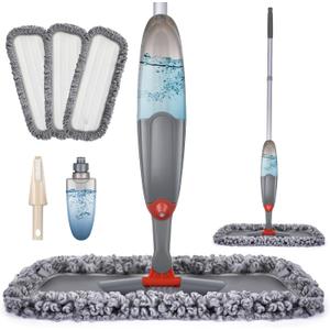 Microfibre Spray Floor Mops for Floor Cleaning, Domi-Patrol Cleaning Mops for Hardwood Laminate Tiles Floors, Dry Wet Mop Dust Mops with 3 Mop Heads Replacement Pads & 635 ML Bottle