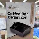 Coffee Station Organizer - Wood Countertop Accessories Organizer with Removable Dividers for Pods Condiment Syrup Tea Cups Stirrers - for Farmhouse Coffee Bar Decor (Black)