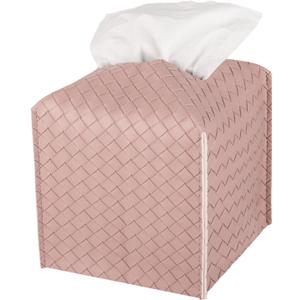 Tissue Box Cover PU Leather Tissue Holder Square Facial Tissue Case Facial Paper Organizer Dispenser for Bathroom, Vanity Countertop, Tabletop, Car, Pink