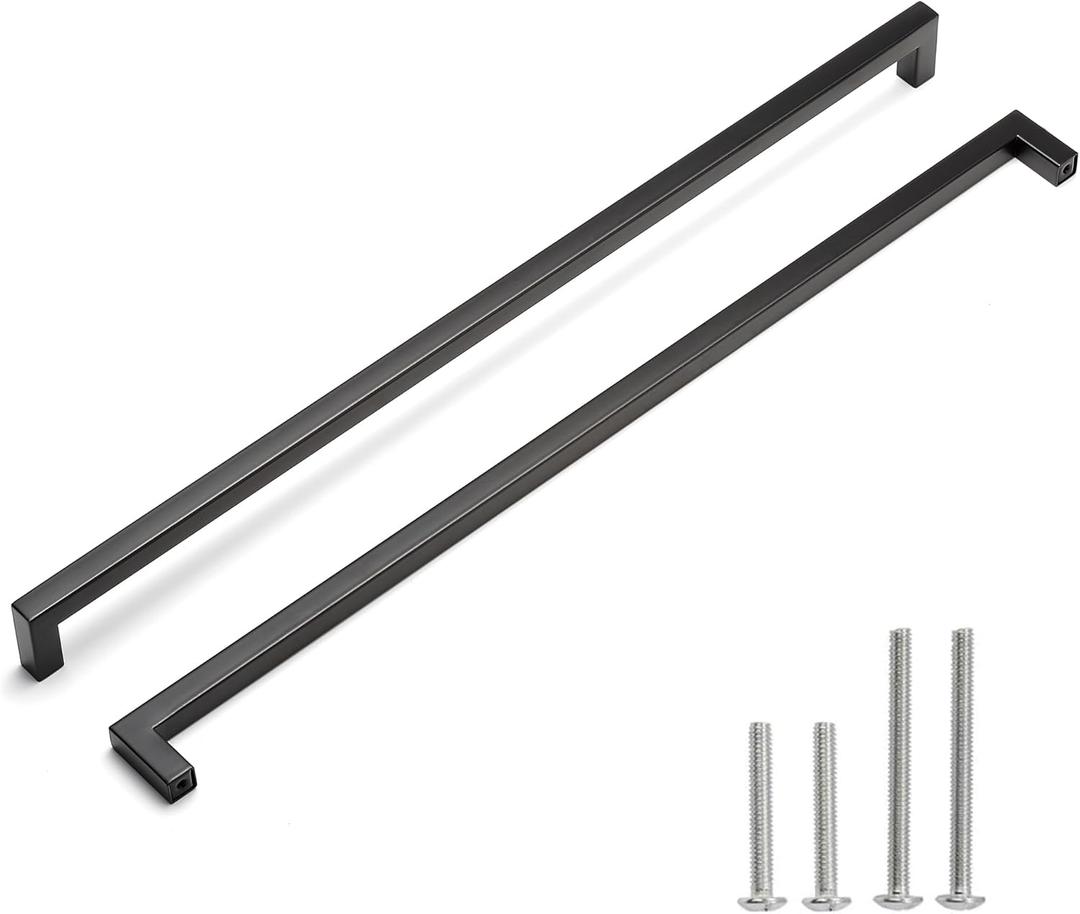 Matte Black Cabinet Pulls - Square Drawer Pulls, 2 Pack 18 Inch Stainless Steel Kitchen Door Cupboard Handles, 458mm Hole Centers