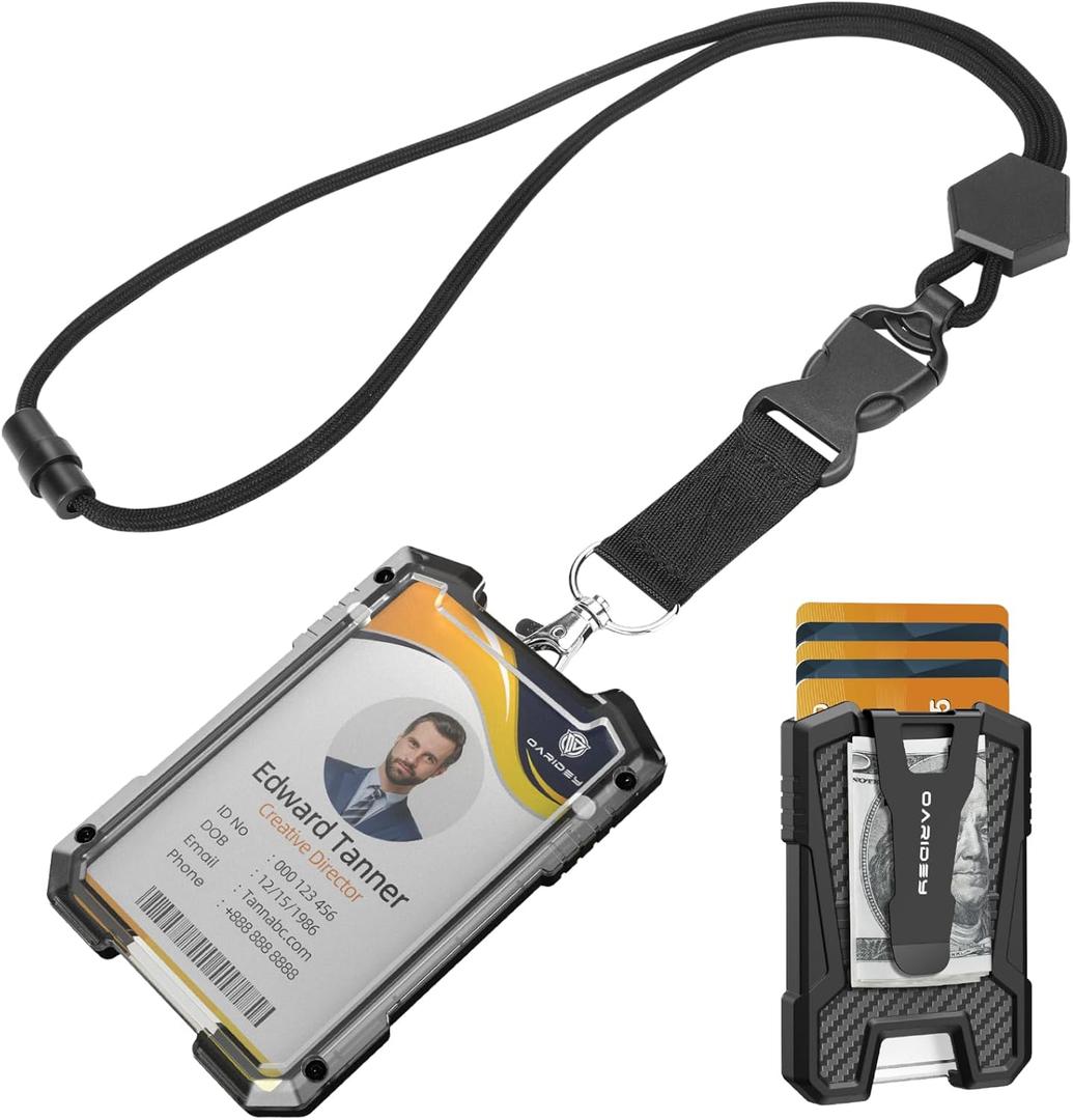 Oaridey Carbon Fiber Badge Holder with Lanyard, Heavy Duty Lanyard with Safety Breakaway Buckle for ID Card/Badge Holder