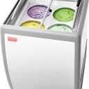 VEVOR Commercial Ice Cream Display Case, 5.6 Cu.ft Chest Freezer, Restaurant Gelato Dipping Cabinet Top Deep Freezer with Locking Casters, Sliding Glass Door, LED Lighting, Hold 4 Ice Cream Tubs