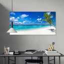XXMWallArt FC2498 Seascape Canvas Art - Tropical Paradise Beach With White Sand and Coco Palms - Summer Beach Nature Pictures for Living Room, Bedroom, Home and Office Wall Decor, 71"L x 36"W