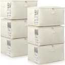 Canvas Comforters Bags Closet Organizers and Storage for Quilts Clothes Organization Containers Bins with Sturdy Zipper, Clear Window 75L for Sweaters Blankets Storage Bedroom Collapsible 6Pack