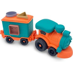 Toy Bioplastic Train Set with Wagon, for Kids Toddler Boys and Girls, BPA Free, Phthalates Free, PVC, Recycled Plastic Birthday Gifts for 2 3 4 Year Boy Girl Orange and Teal