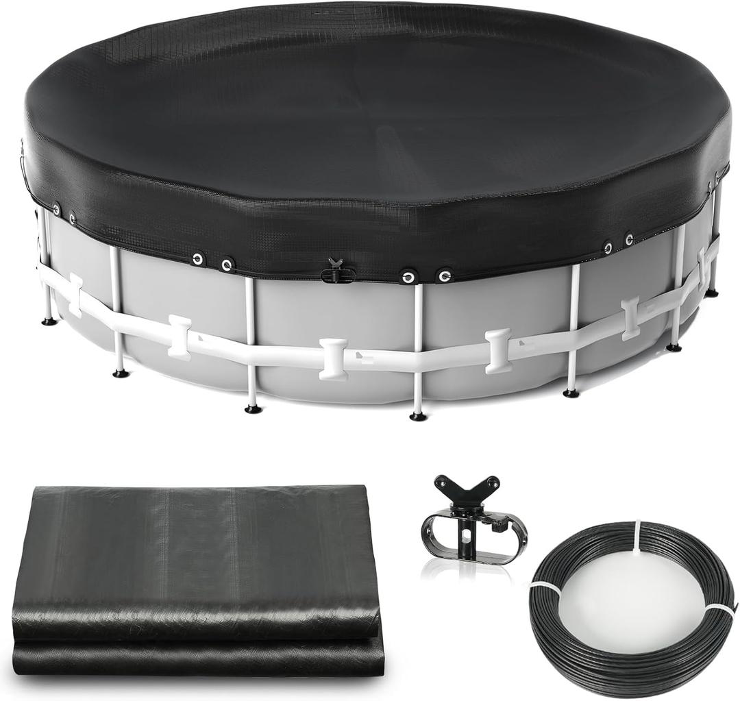 Pool Covers for Above Ground Pools, 6ft Round Extra-Thick Winter Cover with Winch & Cable, Dual-Coated UV & Aging Protection, Heat-Welded Tear-Resistant Design, Black