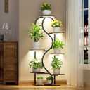 Plant Stand Indoor with Grow Lights - 48" Tall Plant Shelf Indoor, 7 Tiered Corner Plant Stands for Indoor Plants, Lighted S-Shaped Flower Holder Stand, Display Rack for Living Room, BalconyBlack)