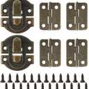Antique Bronze Wooden Box Hinges and Latches, 2 Packs Antique Bronze Small Hinges for Wooden Box, Mini Hinges for Crafts with Matching Screws for DIY Projects, Jewelry Box, Small Cabinet