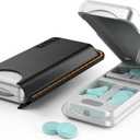 Aluminum Pill Splitter Cutter with Auto Centering Device, 316L Stainless Blade, Genuine Leather Case, Professional Pill Splitter for Cutting Small or Large Pills (Silver)