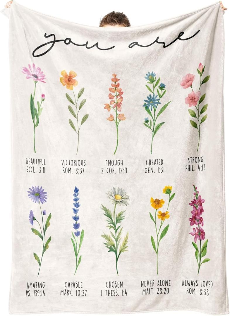 Afterprints Christian Gifts for Women, Christian Blanket with Flowers, Birthday Gifts for Women, Christmas, Inspirational, Religious Gifts for Sister, Friend, Daughter, Soft Throw Blankets 50'' x 60''