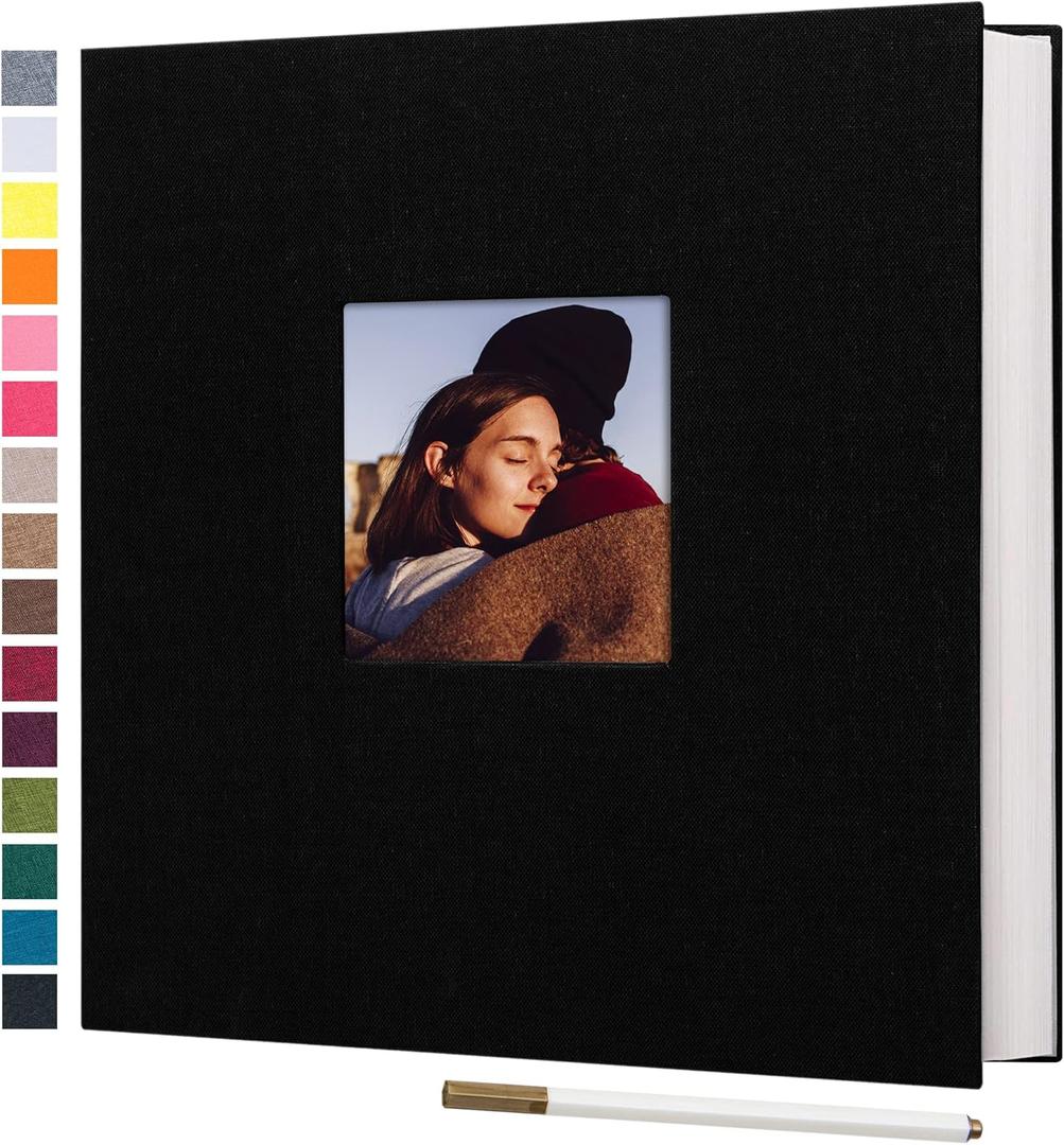 potricher Large Photo Album Self Adhesive 3x5 4x6 5x7 8x10 10x12 Pictures Linen Cover 40 Blank Pages Magnetic DIY Scrapbook Albums with A Metallic Pen (Black)