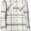 HFX Women's Button Down Plaid Fleece Shacket With Bonded Sherpa Lining, Dual Chest Pockets S