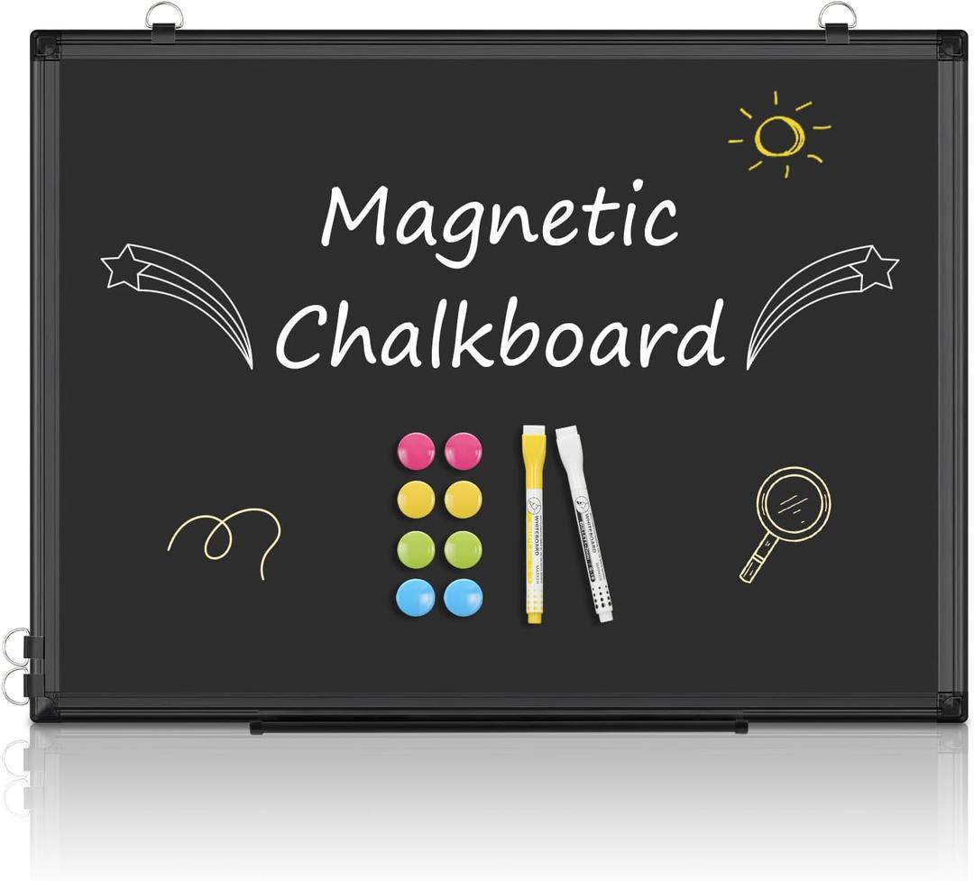 4 THOUGHT Magnetic Chalkboard 36"x24", Double-Sided Chalk Board for Wall Durable Aluminum Frame Blackboard Multi-Use for Home, Office, Classroom with 8 Magnets 2 Markers, 1 Rag