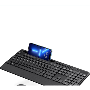 Wireless Keyboard Lag-Free Ergonomic Keyboard Full-Size with Phone Holder & 10 Independent Shortcuts