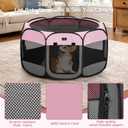 Dog Playpen for Small Dogs & Puppies, 50.39" Portable Indoor Outdoor Puppy Playpen with Bowl, Waterproof Floor, Foldable Pop-Up Pet Pen for Home, Travel & Daily Use, Pink+Grey