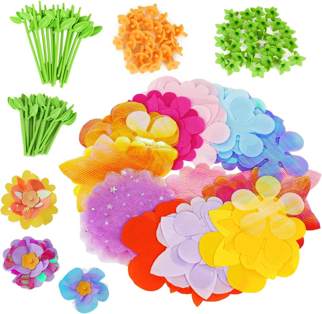 windpaint DIY Fabric Flower Bouquets Toys Accessories, DIY Craft Kits Flowers Accessories for Toddler Kids,Birthdays Gifts (Colorful)