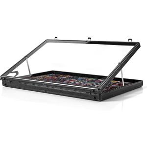 Portable Card Show Display Case 34"x22", Aluminum Trade Show Display Case with Acrylic Side & Handle & Support Rod, Large Lockable Tabletop Showcase for Baseball Sports Graded Cards