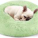 Hoewina Dog & Cat Bed, 20in Cat Beds for Indoor Cats, Calming Donut Bed for Puppy and Kitten, Washable Round Fluffy Pet Bed for Small Medium Dogs and Cats (Green)