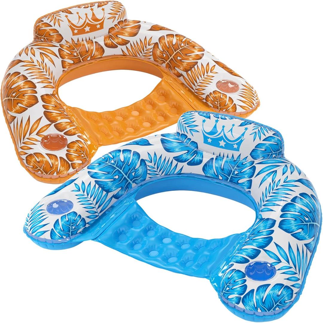 Jasonwell Inflatable Pool Float Chair - 2 Pack Pool Floaties Chair Floats Loungers for Swimming Pools Floating Lounger with Cup Holders Toy Party Floaties for Adults L