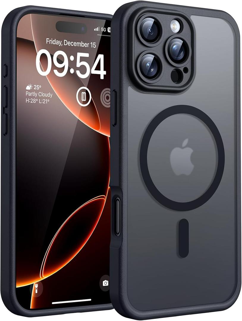 TOCOL for iPhone 16 Pro Max Case, Compatible with Magsafe, Full Camera Protection, Drop Protection, Magnetic Translucent Matte Back Bumper Phone Case for 16 Pro Max 6.9-Inch (Black) 