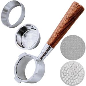 51mm Bottomless Portafilter with 3 Ears  Includes Magnetic Dosing Funnel, Etched & Sintered Filter Screens, Double Shot Basket, Stainless Steel Holder with Redwood Handle, Fits DeLonghi51mm Machines