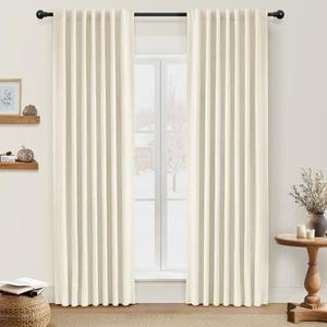 INOVADAY 100% Blackout Curtains 84 Inches Length 4 Panels Set, Back Tab/Rod Pocket Linen Black Out Curtains for Bedroom, Thermal Insulated Window Drapes - Light Cream, W50 X L84