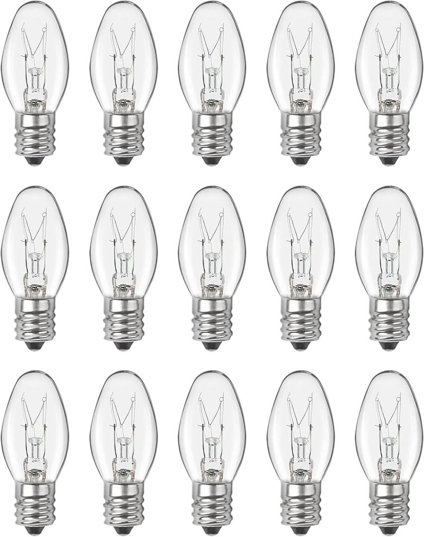 OuuKoo Salt Lamp Bulbs - 15 Watt Light Bulbs for Scentsy Wax Warmer - C7 Replacement Bulbs for Plug in Wax Diffuser- Warmwhite - Dimmable,15 Packs