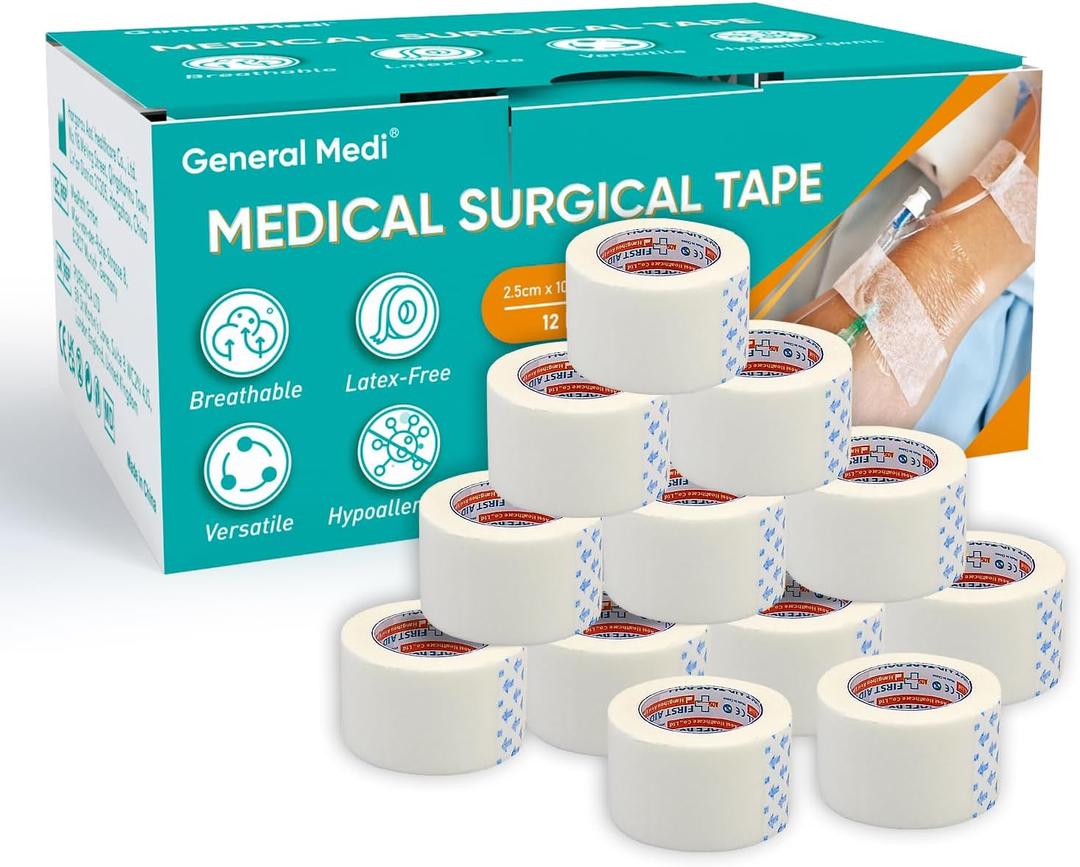 General Medi Soft Paper Surgical Tape 1" x 10.9 Yards, Gentle Adhesion (12 Rolls)