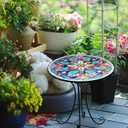 Mosaic Side Table Outdoor, 18 Inch Metal Accent Table, Indoor Small Round End Tables, Plant Stand Tables for Patio Yard Balcony Garden Bedside