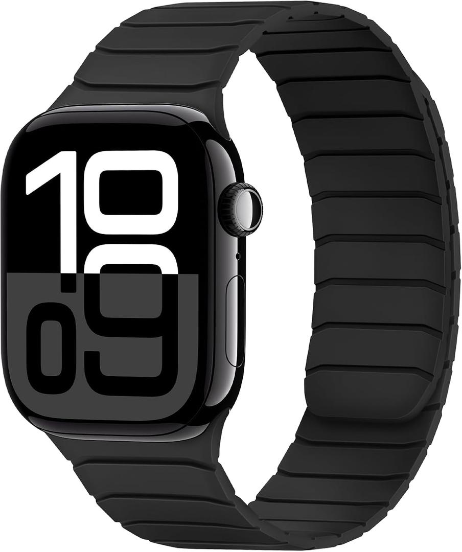 Tasikar Magnetic Bands Compatible with Apple Watch 42mm(Series 11/Series 10) 41mm 40mm 38mm Soft Silicone Replacement Loop Wristband for iWatch SE Series 11 10 9 8 7 6 5 4 3, Black