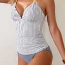 B2prity Halter Tankini Swimsuit for Women Tummy Control Two Piece Bathing Suit V Neck Swimwear with Shorts (White, L)