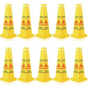 Floor Safety Cone Yellow Caution Wet Floor Sign 4 Sided Wet Cone Sign Public Caution Yellow Avoid Fall Slip Accident for Indoors and Outdoors(10 Pieces)