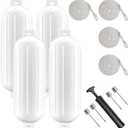 8.5 x 27 Inches Twin Eyes Ribbed Boat Fenders 4 Pack Boat Fenders Bumpers with Lines and Pump to Inflate for Docking