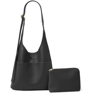 WOOMADA Hobo Bags for Women Ultra Soft Foldable Shoulder Slouchy Handbags with Coin Purse & Adjustable Strap, Black