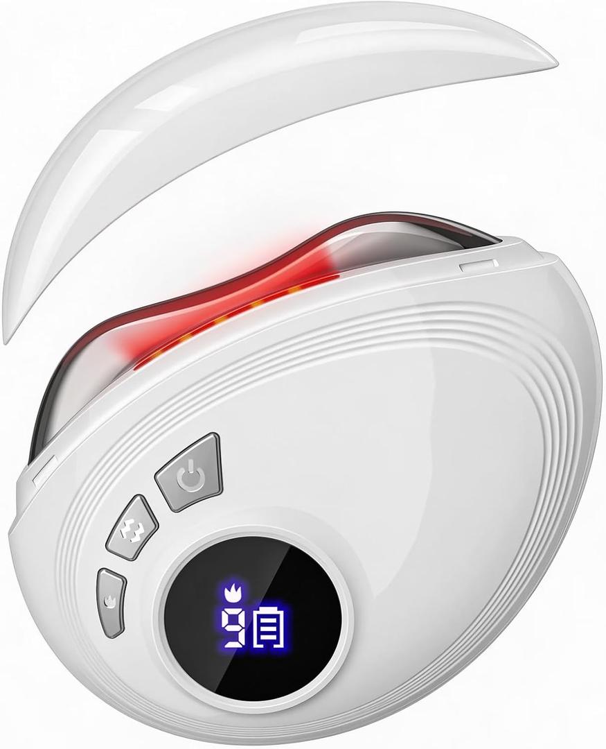 Professional LED Red Light Gua Sha Massager, 9-Level Adjustable Face and Neck Sculptor for Skin Firming, Jawline Contouring & Serum Absorption, Portable Metal Facial Skincare Tool - White