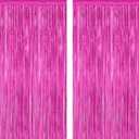 2 Pack Hot Pink Party Decorations, 3.28 FT x 7.05 FT Hot Pink Backdrop, Metallic Rose Red Photo Backdrop Foil Curtains Tinsel Backdrop, Metallic Pink Party Decor Wedding Party Supplies